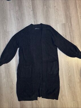 New York & Company Black Long Open-Front Cardigan